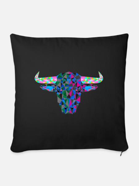 Rind Stier Ochse Hörner Polygon Rinder - Sofakissenbezug 45 x 45 cm - Schwarz