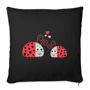 Mom/Dad Ladybug with Child Heart Points - Sofa pillowcase 17,3'' x 17,3'' (45 x 45 cm) - black - Front