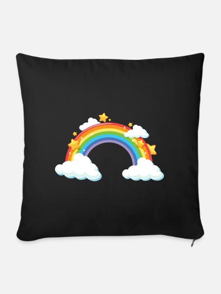 Regenbogenbogen mit Wolken und Sternen - Sofakissenbezug 45 x 45 cm - Schwarz