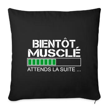 Bientot musclé (blanc et vert) - Housse de coussin décorative 45 x 45 cm - noir - Devant