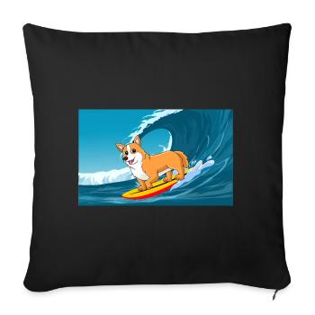 Strickjacke Welsh Corgi Hund Surfen Meereswellen - Sofakissenbezug 45 x 45 cm - Schwarz - Vorne