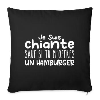 Femme qui adore : Hamburger. Design Drôle Humour - Housse de coussin décorative 45 x 45 cm - noir - Devant