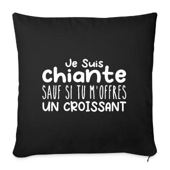 Femme qui adore : Croissant. Design Drôle Humour - Housse de coussin décorative 45 x 45 cm - noir - Devant