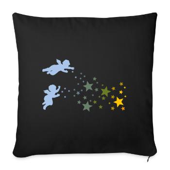 Weihnachtssterne und Engel Sterne streuen Gelb Rot - Sofakissenbezug 45 x 45 cm - Schwarz - Vorne