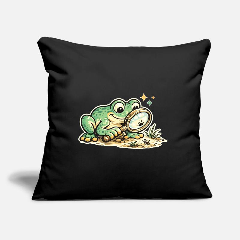 Frosch mit Lupe auf Spurensuche Sofakissenbezug 45 x 45 cm