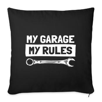 Mon garage, mes règles, amoureux de voitures, gars de voitures, mécanicien. - Housse de coussin décorative 45 x 45 cm - noir - Devant