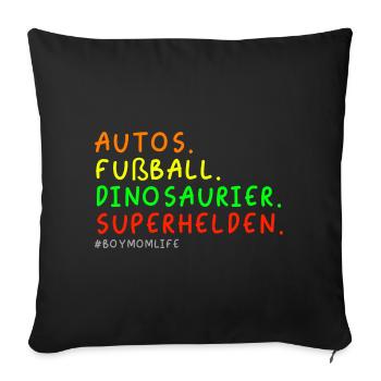 Autos Fußball Dinosaurier Superhelden Mutterglück - Sofakissenbezug 45 x 45 cm - Schwarz - Vorne
