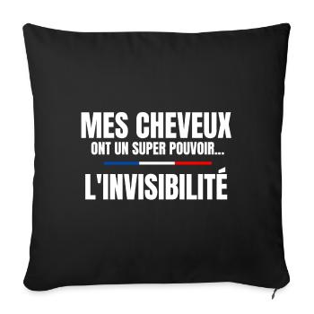 homme humour, cheveux, super pouvoir, chauve - Housse de coussin décorative 45 x 45 cm - noir - Devant