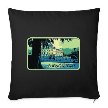 Vue Château de Chenonceau : Vallée de la Loire - Housse de coussin décorative 45 x 45 cm - noir - Devant