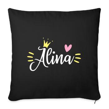 Couronne du nom d’Alina - Housse de coussin décorative 45 x 45 cm - noir - Devant