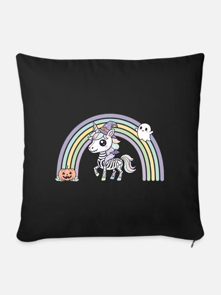 BOHO Skelett‑Einhorn mit Regenbogen – Halloween - Sofakissenbezug 45 x 45 cm - Schwarz