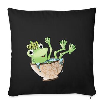 Grenouille grenouille roi couronne coupe de la couronne vert - Housse de coussin décorative 45 x 45 cm - noir - Devant