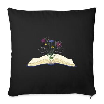 Wild Blumen Blüten wachsen aus Buch - Sofakissenbezug 45 x 45 cm - Schwarz - Vorne
