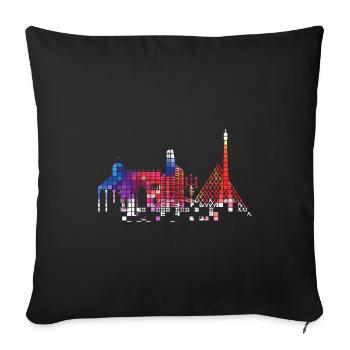 Paris France City Skyline Pixel Coloré - Housse de coussin décorative 45 x 45 cm - noir - Devant