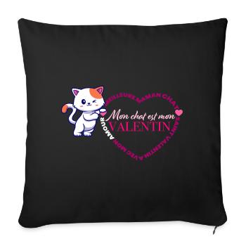 Chat Valentin Coeur - Housse de coussin décorative 45 x 45 cm - noir - Devant