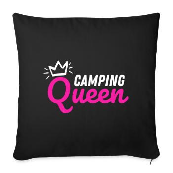 Camping Queen Camper Caravan Camping Vacances - Housse de coussin décorative 45 x 45 cm - noir - Devant