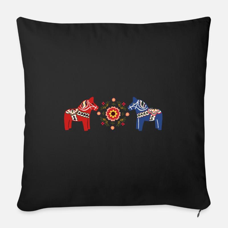 Chevaux Dala - Noël suédois - Housse de coussin décorative 45 x 45 cm - noir