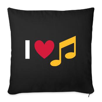 J’aime la musique (cœur, note) - Housse de coussin décorative 45 x 45 cm - noir - Devant