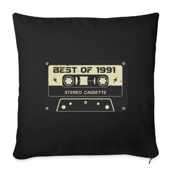 Cassette rétro 1991 millésime 1991 anniversaire 1991 - Housse de coussin décorative 45 x 45 cm - noir - Devant