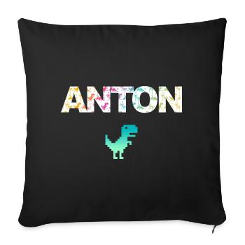 ANTON - Beautiful boy name with dinosaur - Sofa pillowcase 17,3'' x 17,3'' (45 x 45 cm) - black - Front