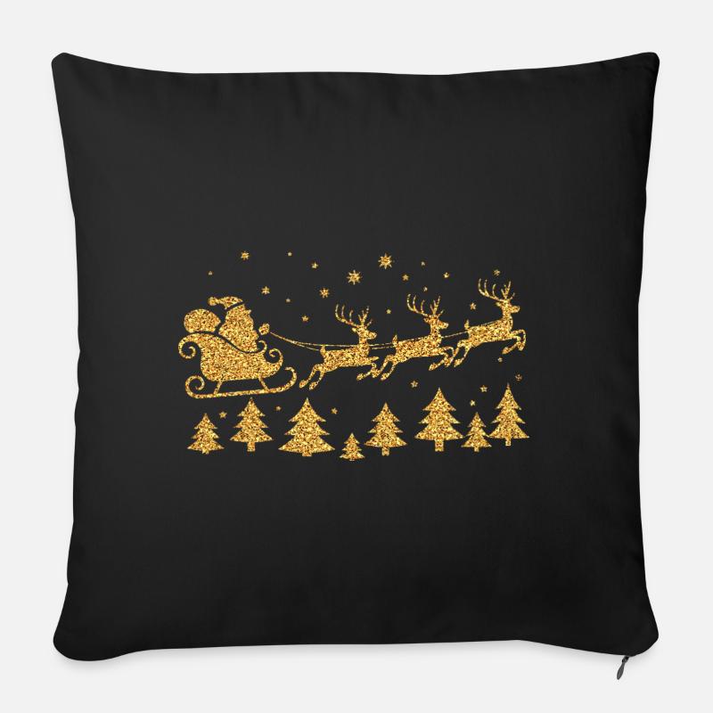Weihnachtsmann Rentier Santa Schlitten gold edel - Sofakissenbezug 45 x 45 cm - Schwarz