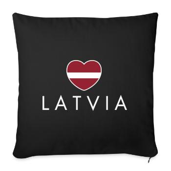 Cœur avec le drapeau lettone, j’aime la Lettonie - Housse de coussin décorative 45 x 45 cm - noir - Devant