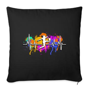 Battements de cœur du football féminin - Housse de coussin décorative 45 x 45 cm - noir - Devant