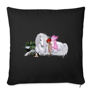 Merveilleuse licorne avec fée - Housse de coussin décorative 45 x 45 cm - noir - Devant