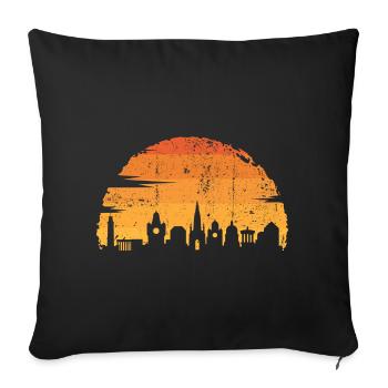Silhouette de paysage urbain de coucher de soleil doré - Housse de coussin décorative 45 x 45 cm - noir - Devant