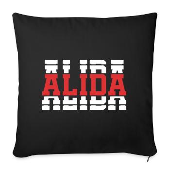 Alida T-Shirt T-Shirt Geschenkidee gestapelter Text - Sofakissenbezug 45 x 45 cm - Schwarz - Vorne