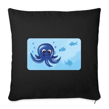 Drôle de pieuvre et de poisson avec des bulles - Housse de coussin décorative 45 x 45 cm - noir - Devant