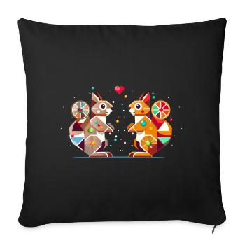 Deux écureuils avec un coeur coloré qui attire l’attention - Housse de coussin décorative 45 x 45 cm - noir - Devant