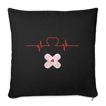 Cœur et Pansements Croisés - Housse de coussin décorative 45 x 45 cm - noir - Devant