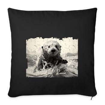 Surfer loutre de mer - Housse de coussin décorative 45 x 45 cm - noir - Devant
