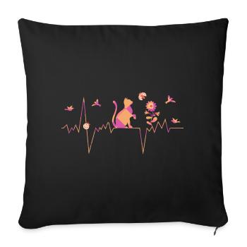 Cat - Heartbeat - Sofa pillowcase 17,3'' x 17,3'' (45 x 45 cm) - black - Front