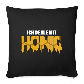 Bienenwaben Schriftzug Ich deale mit Honig - Sofakissenbezug 45 x 45 cm - Schwarz - Vorne