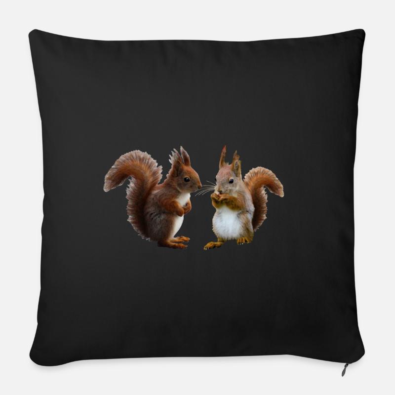 Couples d’écureuils, écureuils à la noix - Housse de coussin décorative 45 x 45 cm - noir