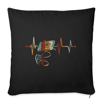 Retro Music Cassette Heartbeat Vintage Mixtape - Sofa pillowcase 17,3'' x 17,3'' (45 x 45 cm) - black - Front