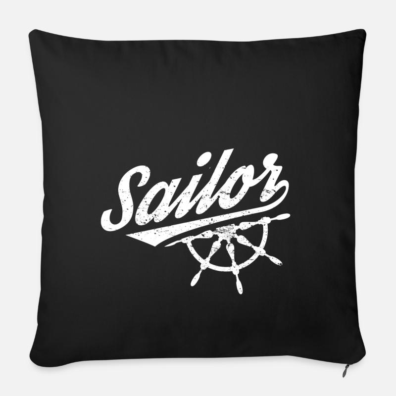 Voile drôle Sailing Marinière Sailor - Housse de coussin décorative 45 x 45 cm - noir