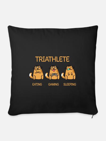 Triathlete - Manger Gaming Sleeping - Chat - Housse de coussin décorative 45 x 45 cm - noir