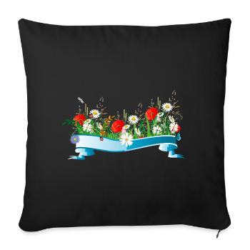 prairie printanière colorée avec des fleurs et des insectes - Housse de coussin décorative 45 x 45 cm - noir - Devant
