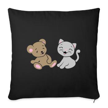 Bébé ours souriant et chaton - Housse de coussin décorative 45 x 45 cm - noir - Devant