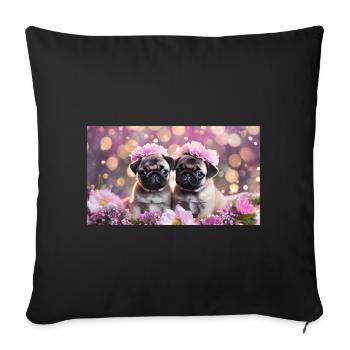 Mignons bébés chiens avec des couronnes de fleurs - Housse de coussin décorative 45 x 45 cm - noir - Devant