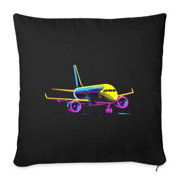 Style de dessin animé d’avion - Housse de coussin décorative 45 x 45 cm - noir - Devant