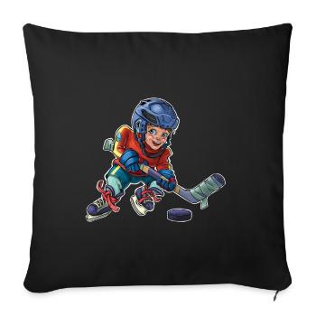 Little hockey player - Sofa pillowcase 17,3'' x 17,3'' (45 x 45 cm) - black - Front