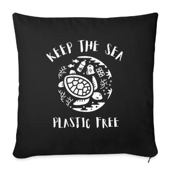 Please Keep the Sea Plastic Free Turtle Scene - Sofa pillowcase 17,3'' x 17,3'' (45 x 45 cm) - black - Front