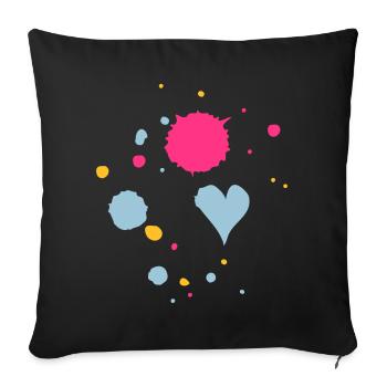 Gouttes de peinture et un coeur - Housse de coussin décorative 45 x 45 cm - noir - Devant