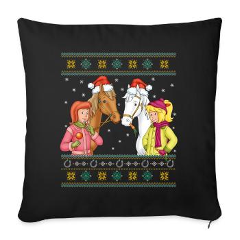 Bibi und Tina mit Amadeus und Sabrina Weihnachten - Sofakissenbezug 45 x 45 cm - Schwarz - Vorne