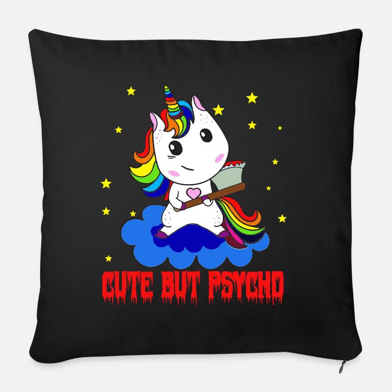 Licorne, licorne mais phycho, folie licorne - Housse de coussin décorative 45 x 45 cm - noir