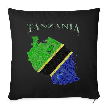 Carte drapeau de la Tanzanie - Housse de coussin décorative 45 x 45 cm - noir - Devant